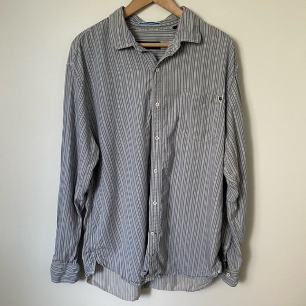 Tommy Bahama Tencel Blue and White Pinstripe Button Down Shirt Size XL